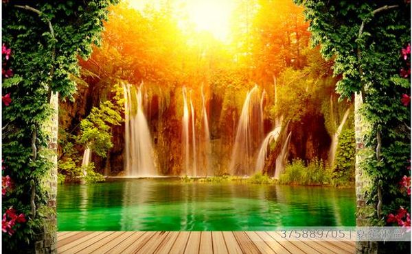 

водопад, идиллиекий пейзаж, 3d он ен 3d Ѭеки обои дл гоиной