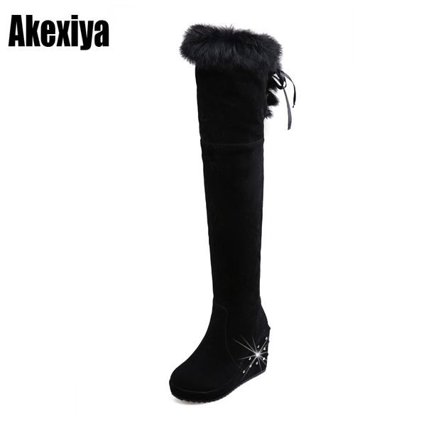 

2019 new women's knee high boots platform wedge high heels shoes black red gray flock lady thigh boots size 34-43 y874