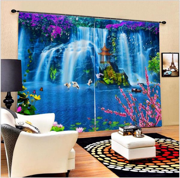 

pastoral scenery, colorful flowers under the waterfall, elegant scenery curtains waterproof breathable high blackout curtains
