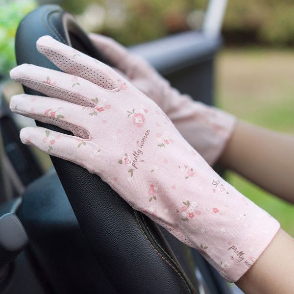 

lady summer sun gloves women modal cotton ultra-thin cute mittens girls floral uv protective gloves uva feminina guantes b-8346, Blue;gray