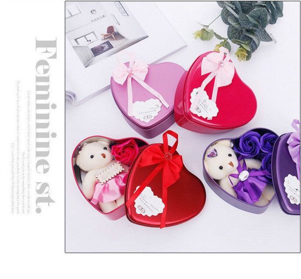 

artificial simulation bouquet with lovely mini bear valentines day gift soap flower scented essential oil rose soaps petal fashion