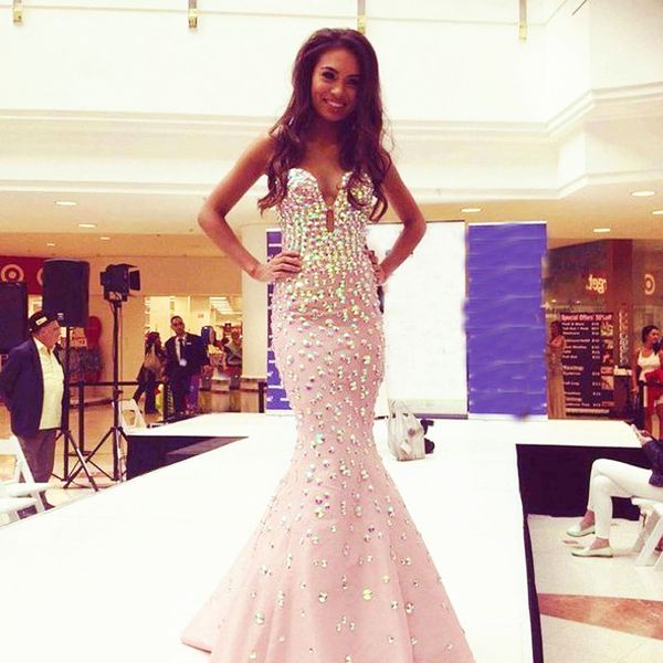 

2019 sparkly mermaid prom dress sweetheart sleeveless colorful crystal evening party gowns formal pageant dresses sweep train, Black