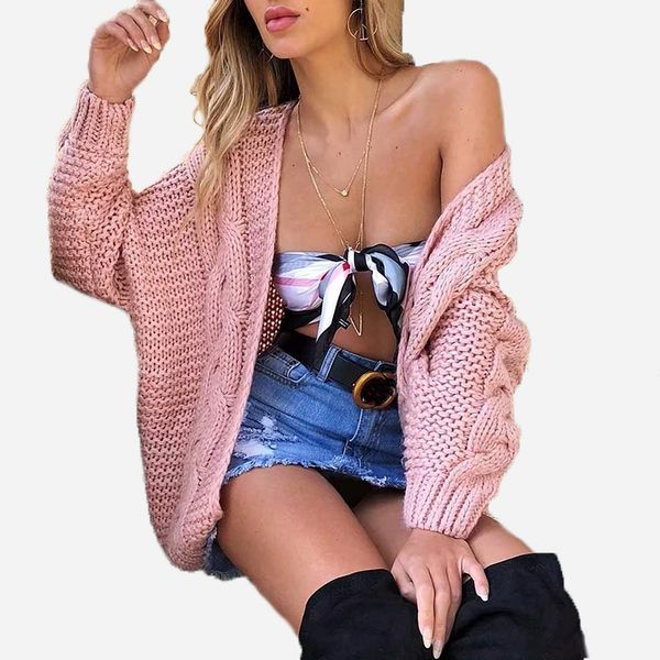 

women's sweaters autumn winter coarse wool hand-knit sweater women v-neck lazy wind rough knitted cardigan jacket coat, White;black