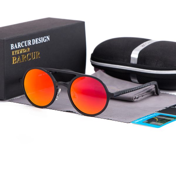

barcur round sunglasses women round glasses aluminium magnesium sun glass men light weight eyewear gift, White;black