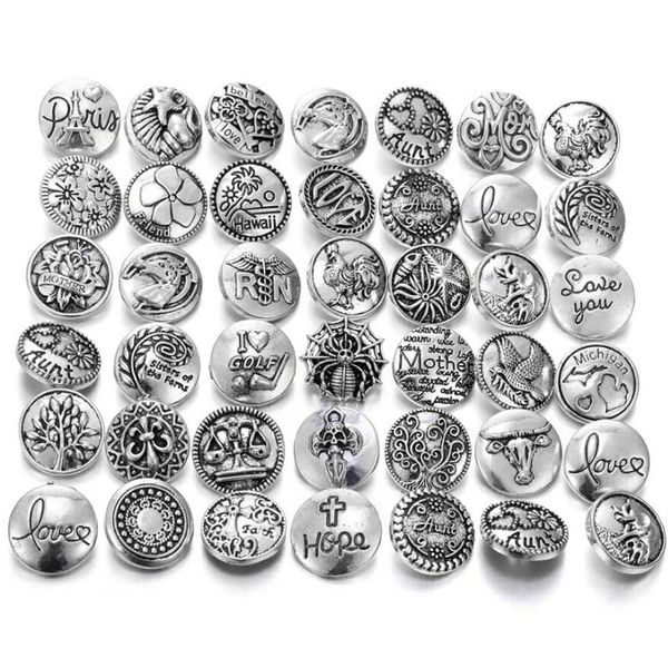 

10pcs new snap jewelry 10 designs silver round metal 18mm snap buttons fit 18mm 20mm snap bracelet bangles, Bronze;silver
