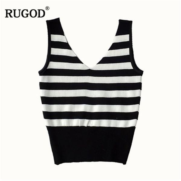 

rugod 2018 new fashion knitted tank women casual v neck sleeveless cropped women high elastic shirt camisetas mujer, White
