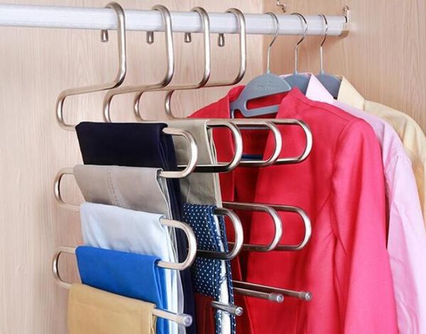 

home garden magic stainless steel trousers hanger multifunction pants closet belt holder rack s-type 5 layers saving space