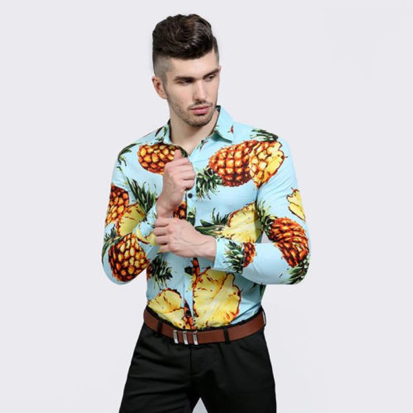 

new hawaiian shirt holiday bright summer beach loud pineapple long sleeve shirt, White;black