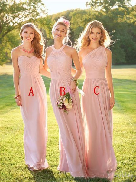 

2018 Blush Pink Long Bridesmaid Dresses Three Styles Cheap Maid of the Honor Dresses Summer Women Dresses