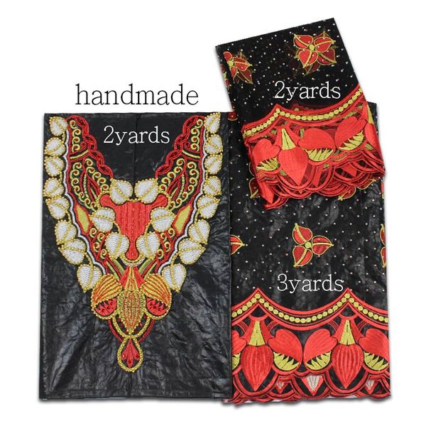 

3+2+2Yards Black Color African Lace Fabrics With Stones Lace 2018 Latest African Bazin Riche Getzner Embroidered Jacquard Fabric