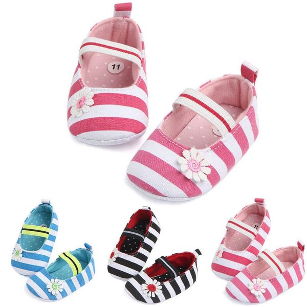 

newborn to 18m infants baby girl soft crib shoes moccasin prewalker cute striped sole shoes