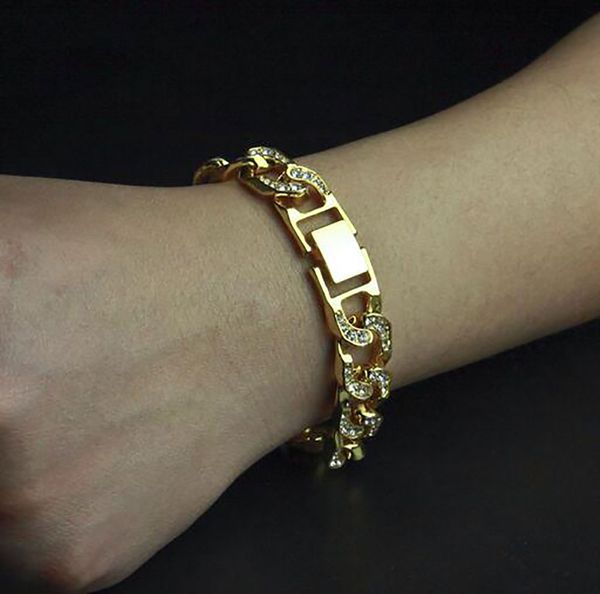 Herren simulierte Diamantbling -kubanische Armbänder hochgradig goldplattiert aus Miami Kubaner Armband Hüfthop