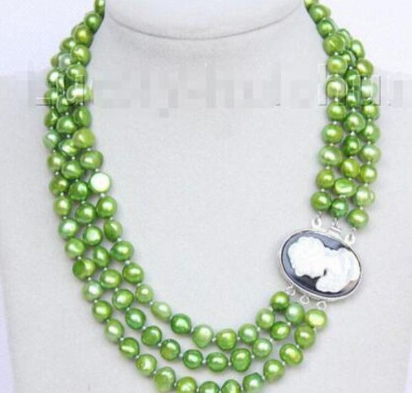 

baroque 16"-18" 3row 9mm light pearls necklace seashell clasp, Silver