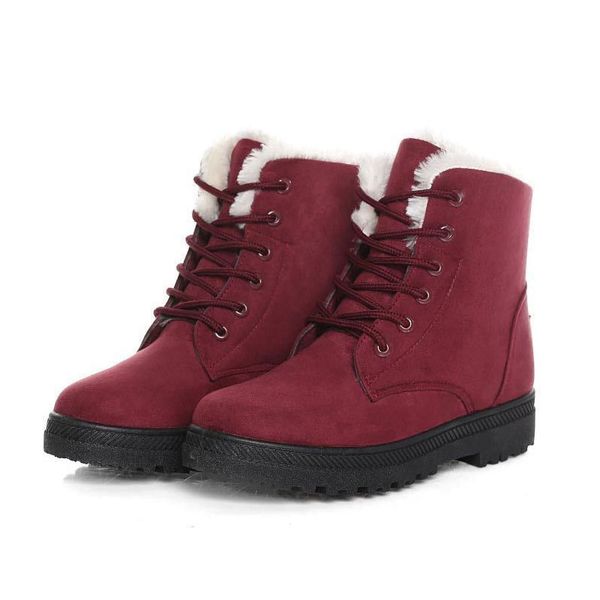 

snow boots 2018 classic heels suede women winter boots warm fur plush insole ankle women shoes lace-up shoes woman, Black