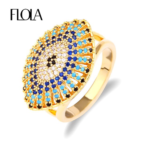 

flola luxury gold color micro pave evil eye ring blue black mixed new cz ethnic turkish jewelry women ring rige72, Golden;silver
