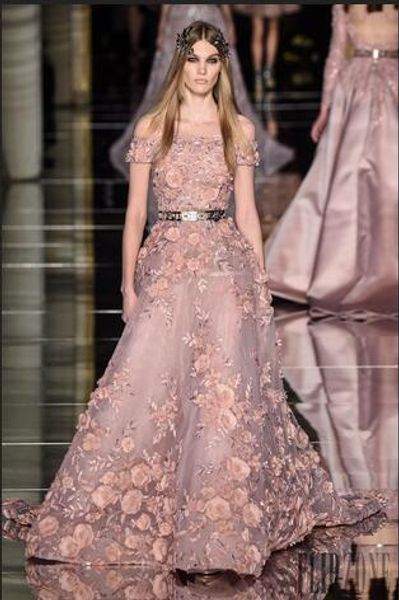 

вечернее платье длинное платье бато с коротким рукавом розовый с вышивкой есть индивидуальность украшенная молния ослепительная сексуальная, Red