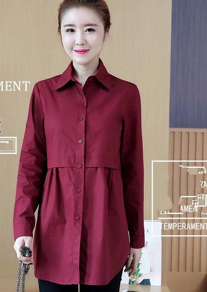 

shirt woman medium length long sleeved big size 2018 spring, White