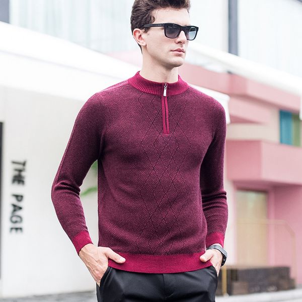 

2017 men's 100% wool sweaters thick warm winter zipper pullover wool sweaters male casual flat knitted o-neck sweater, White;black