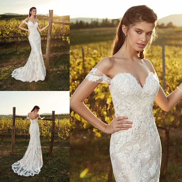 

плюс размер свадебные платья русалка эдди k с плеча полные кружевные аппликации vestido novia сексуальные свадебные платья с открытой спиной, White