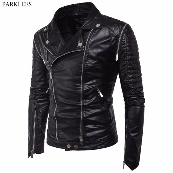 

motorcycle leather jacket men 2017 brand new men pu leather jacket casual winter windproof mens coats casaco masculino, Black