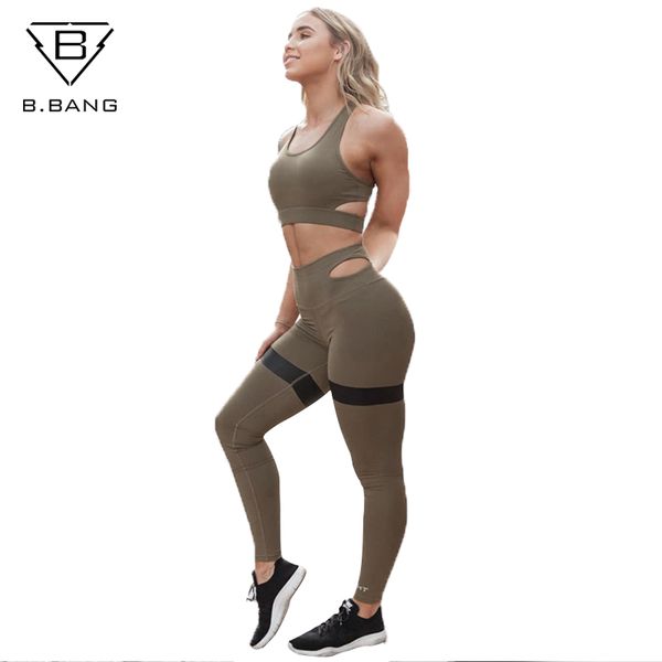 

b.bang new women sport suit gym yoga sets 2 pieces women sportwear yoga set fitness sportwear workout set fitness wear, White;red