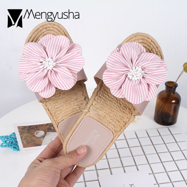 

new summer big flower decoration slippers women plastic woven pattern flip flops stripe floral beach sandals women pantufa c679, Black