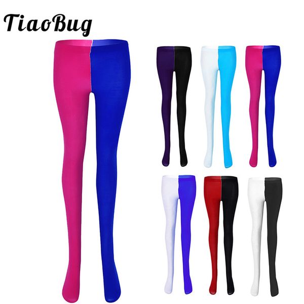 

tiaobug patchwork halloween cosplay party jester clown costume full footed tights pantyhose with reinforced toe, Black;red