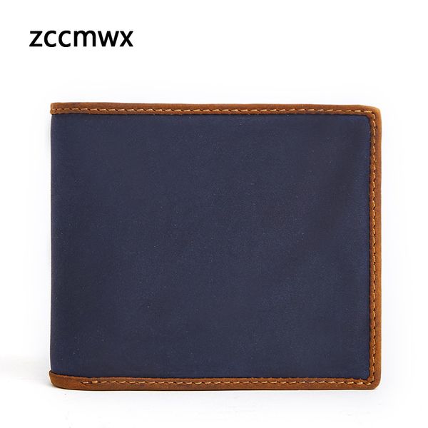 

2018 new men's wallet original handmade crazy horse leather retro handmade short wallet coin purse fashion leather men's bag, Red;black