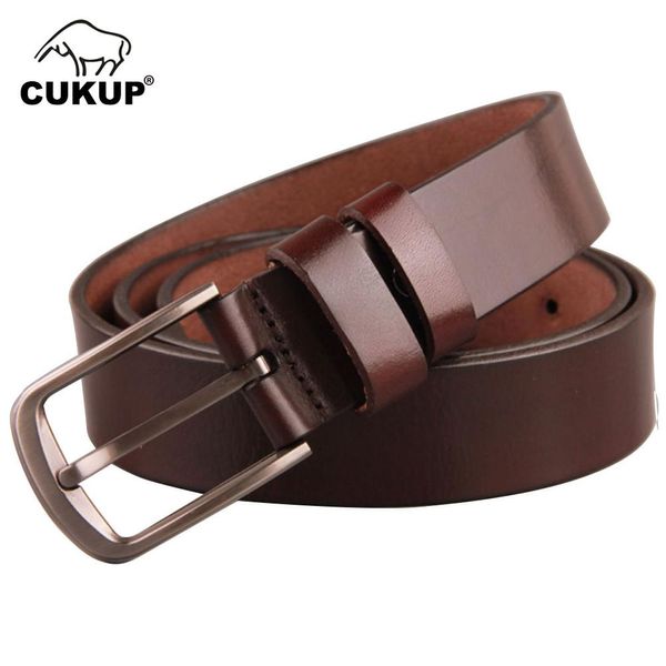 

cukup smooth solid cow skin leather belts alloy pin buckle metal belt for men retro casual styles accessories nck375, Black;brown