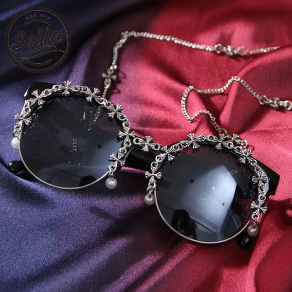 

sella new arrival luxury retro fashion women sunglasses vintage tassel chain cross modern ladies sun glasses personalize eyewear, White;black