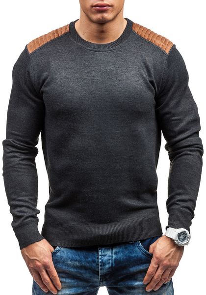 

helisopus winter men's thermal underwear pullover casual slim sweaters o-neck warm shirt knitted sweater suede patch hedging, White;black