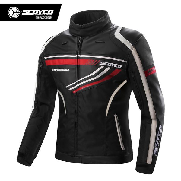 

motorcycle jacket scoyco jk37 moto sport jacket pu leather + ox cloth 7pcs protector motocross protective clothing