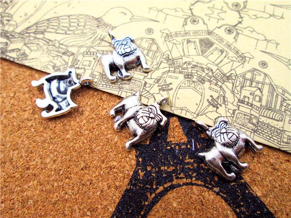 

75pcs--dog charms,antique tibetan silver tone cute bulldog charm pendants 13x17mm, Bronze;silver