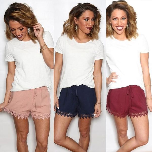 

feitong women summer pure lace spliced short pants casual/fashion fitness chiffon shorts loose for girls mid waist, White;black