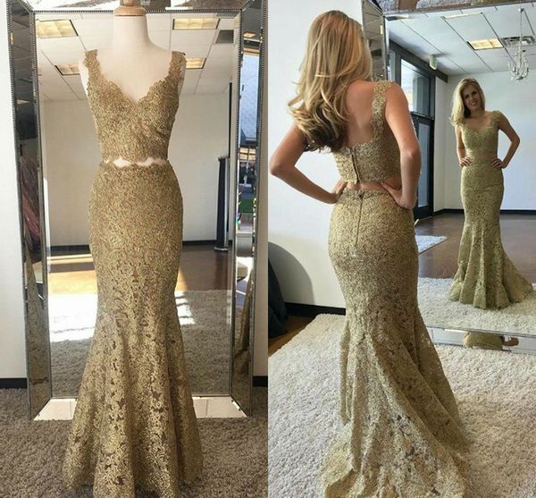 

gold lace bodice mermaid prom evening dresses 2 pieces party with straps sequin long backless real p formal pageant dress gowns, Black