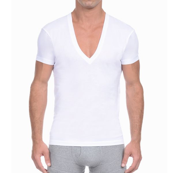 

kalvonfu men's deep v neck t shirt short sleeve solid casual undershirt mens cotton summer basic t-shirt, Black;brown