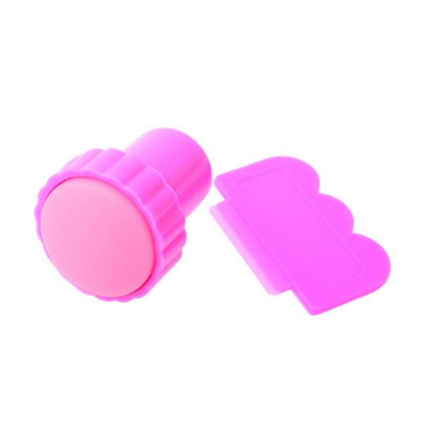 

1 stamper+1 scraper pink color nail art stampers set kit gel nail polish stamping template image plates stamp tools mz0047, White