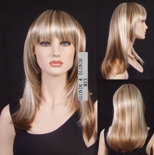 

new long strawberry blonde & blonde mix straight wig, Black