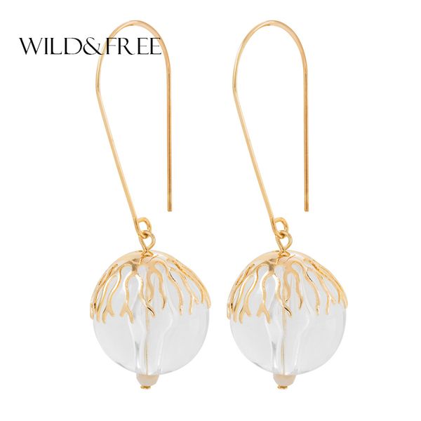 

wild&free women big acrylic dangle earrings party jewelry inset round gold hook drop earrings handmade factory wholesale, Silver