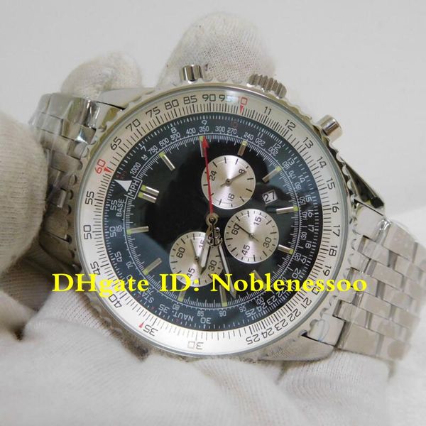 

2 style luxury mens navitimer 01 46mm black dial steel mens watch ab0127 quartz chronograph stainless steel bracelet sport men's watche, Slivery;brown