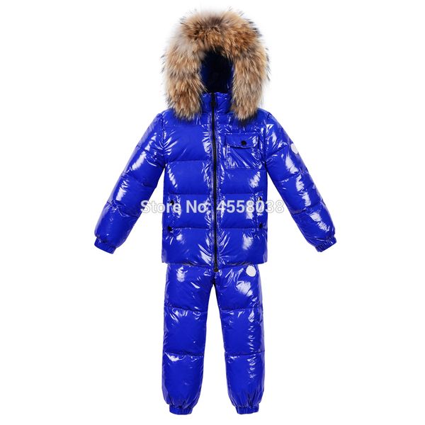 

toddler snowsuit russia winter down jacket for baby clothes children clothing sets boys parka real fur coat kids snow wear, Blue;gray