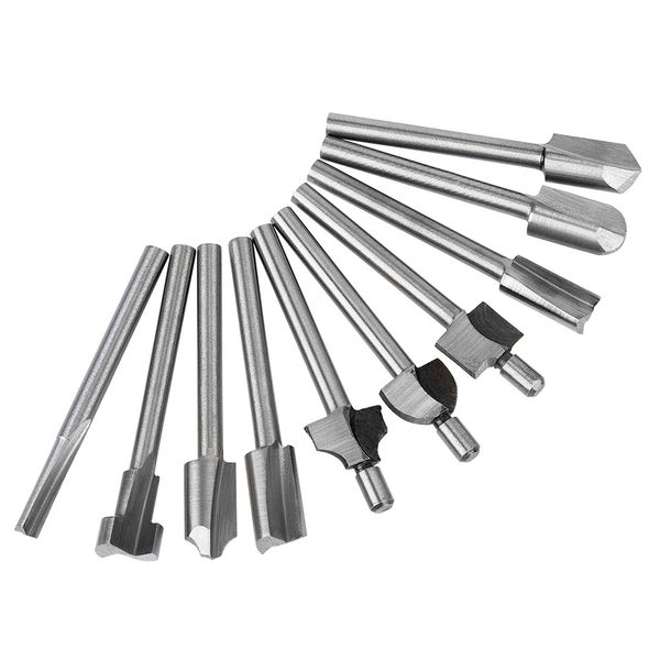 10pcslot 18 mini shank hss marangoz yönlendirici bitleri fit dremel döner araçlar ahşap yönlendirici bitleri freze kesici 33442133