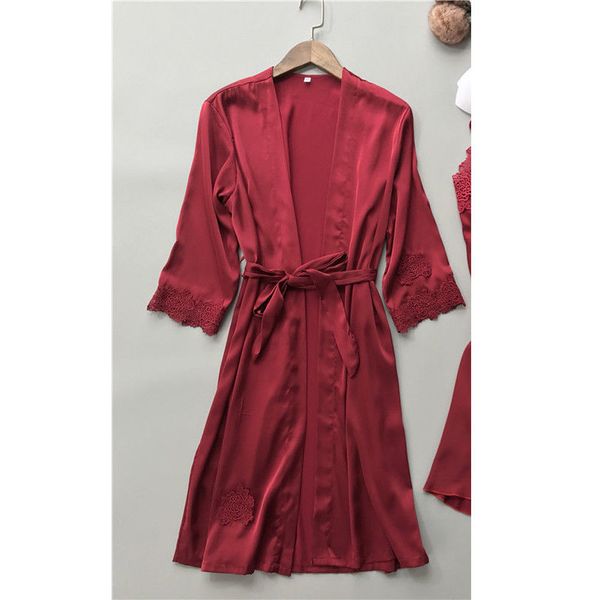 

women autumn casual long sleeve lace lingerie nightwear underwear sexy solid robe babydoll sleepwear, Black;red