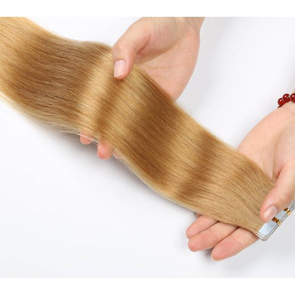 Strawberry Blonde 27 Straight 100 Tape In Human Hair Extensions
