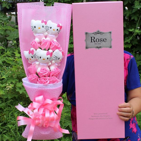 Acheter Bonjour Kitty Peluche Dessin Animé Bouquet De Fleurs Pour Cadeau Danniversaire Cadeau Saint Valentin En Peluche De 4021 Du Angellgirl