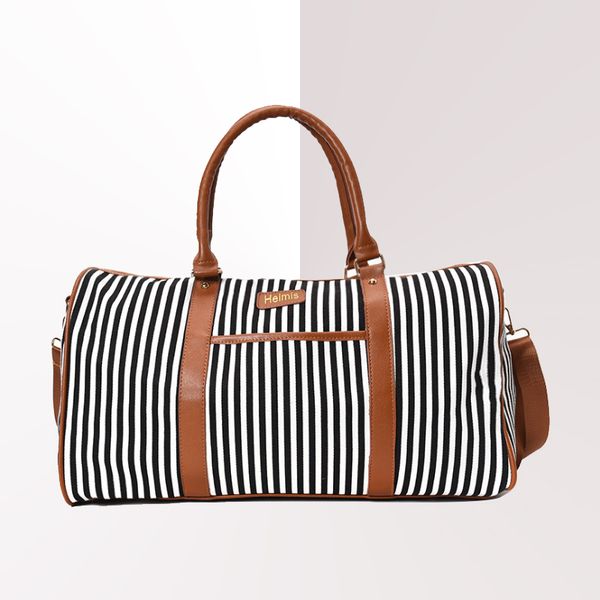 

wobag canvas women travel bag fashion striped duffel tote large weekend bag female packing cubes suitcase shoulder bags
