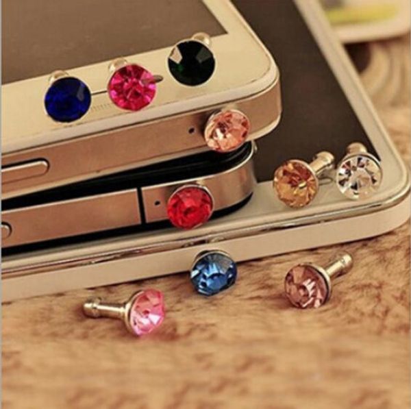 Mini 3.5mm Jack Kristal Rhinestones Cep Telefonu Charms Kulaklık Ses Kulaklık Anti Taç Toz Fiş Telefon Kristal