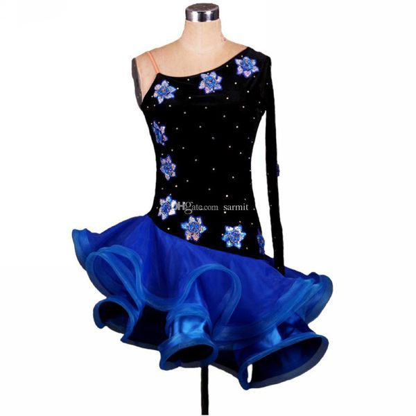 

latin dance dress women samba flapper salsa dress tango d0016 with rhinestones stick appliques fluffy ruffled hem 3 colors, Black;red