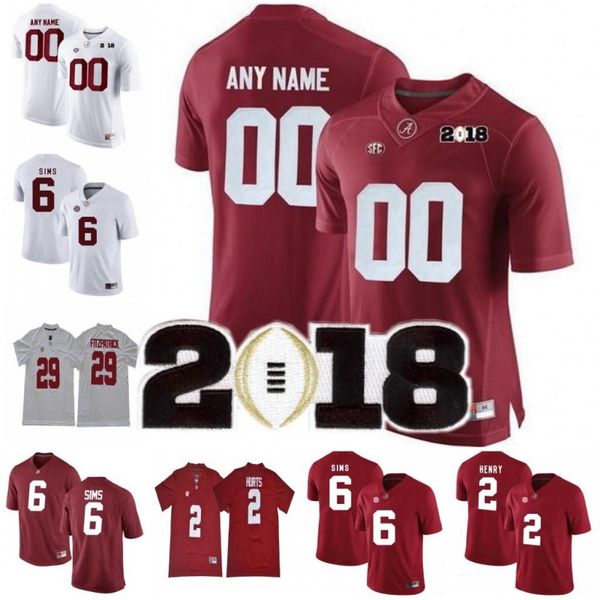 

Custom Alabama Crimson Tide 2018 NCAA Orange Bowl White Red Jersey #13 Tagovailoa Devonta Smith Henry Ruggs Harris Jeudy Waddle Championship