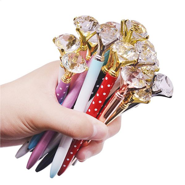 

100 pcs 14CM Long Diamond Wafer Ballpoint Pen 0.7mm Blue Writing Pen Student School Gift Ball Like Beauty Metal Crystal